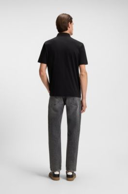 Mercerised-cotton polo shirt with double monogram, Black