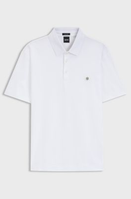 Polo en coton merceris&eacute; &agrave; double monogramme, Blanc