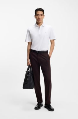 Polo en coton merceris&eacute; &agrave; double monogramme, Blanc