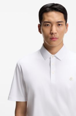 Polo en coton merceris&eacute; &agrave; double monogramme, Blanc