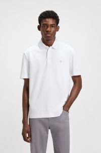 Mercerised-cotton polo shirt with double monogram, White