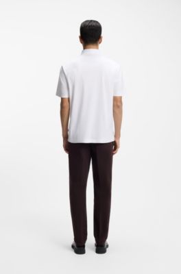 Mercerised-cotton polo shirt with double monogram, White