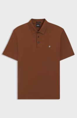 Mercerised-cotton polo shirt with double monogram, Brown