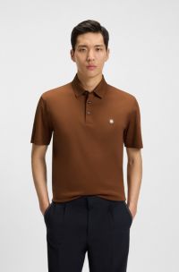 Mercerised-cotton polo shirt with double monogram, Brown