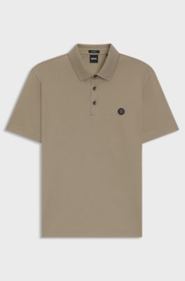 Mercerised-cotton polo shirt with double monogram, Light Brown