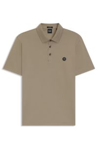 Mercerised-cotton polo shirt with double monogram, Light Brown