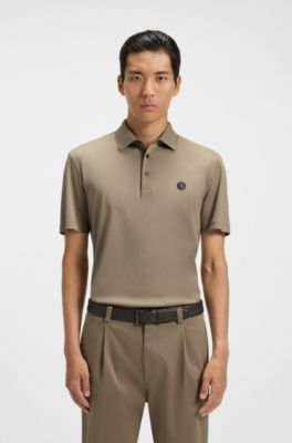 Mercerised-cotton polo shirt with double monogram, Light Brown