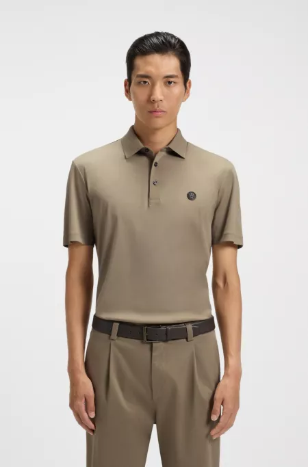 Mercerised-cotton polo shirt with double monogram