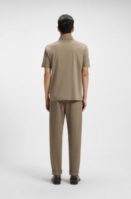 Mercerised-cotton polo shirt with double monogram, Light Brown