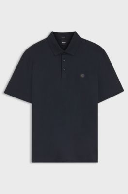 Mercerised-cotton polo shirt with double monogram, Dark Blue