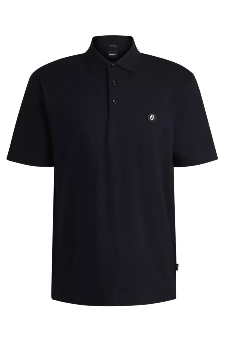 Mercerised-cotton polo shirt with double monogram