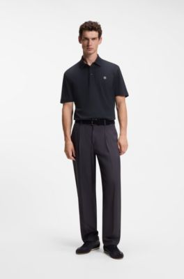 Mercerised-cotton polo shirt with double monogram, Dark Blue