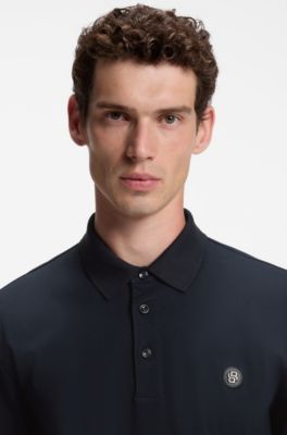 Mercerised-cotton polo shirt with double monogram, Dark Blue