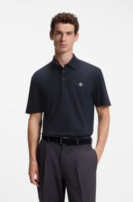 Mercerised-cotton polo shirt with double monogram, Dark Blue