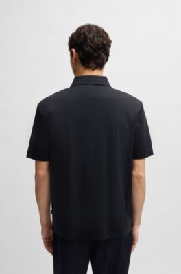 Polo en coton merceris&eacute; &agrave; double monogramme, Bleu fonc&eacute;