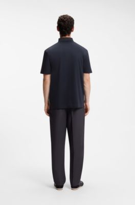Mercerised-cotton polo shirt with double monogram, Dark Blue