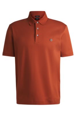 BOSS Mercerised-cotton polo shirt with double monogram Dark Orange