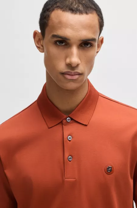 Mercerised-cotton polo shirt with double monogram