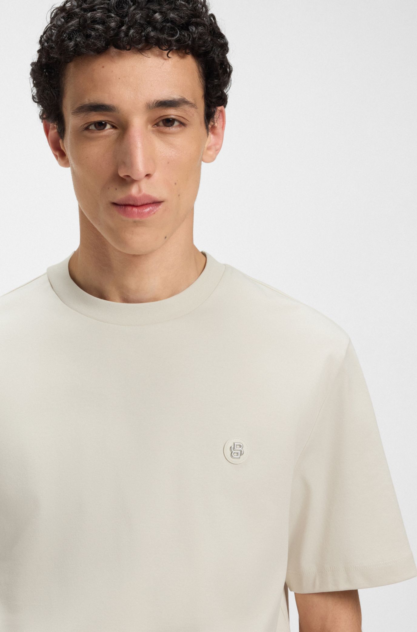 Camiseta regular fit de algodón con monograma Double B, Natural