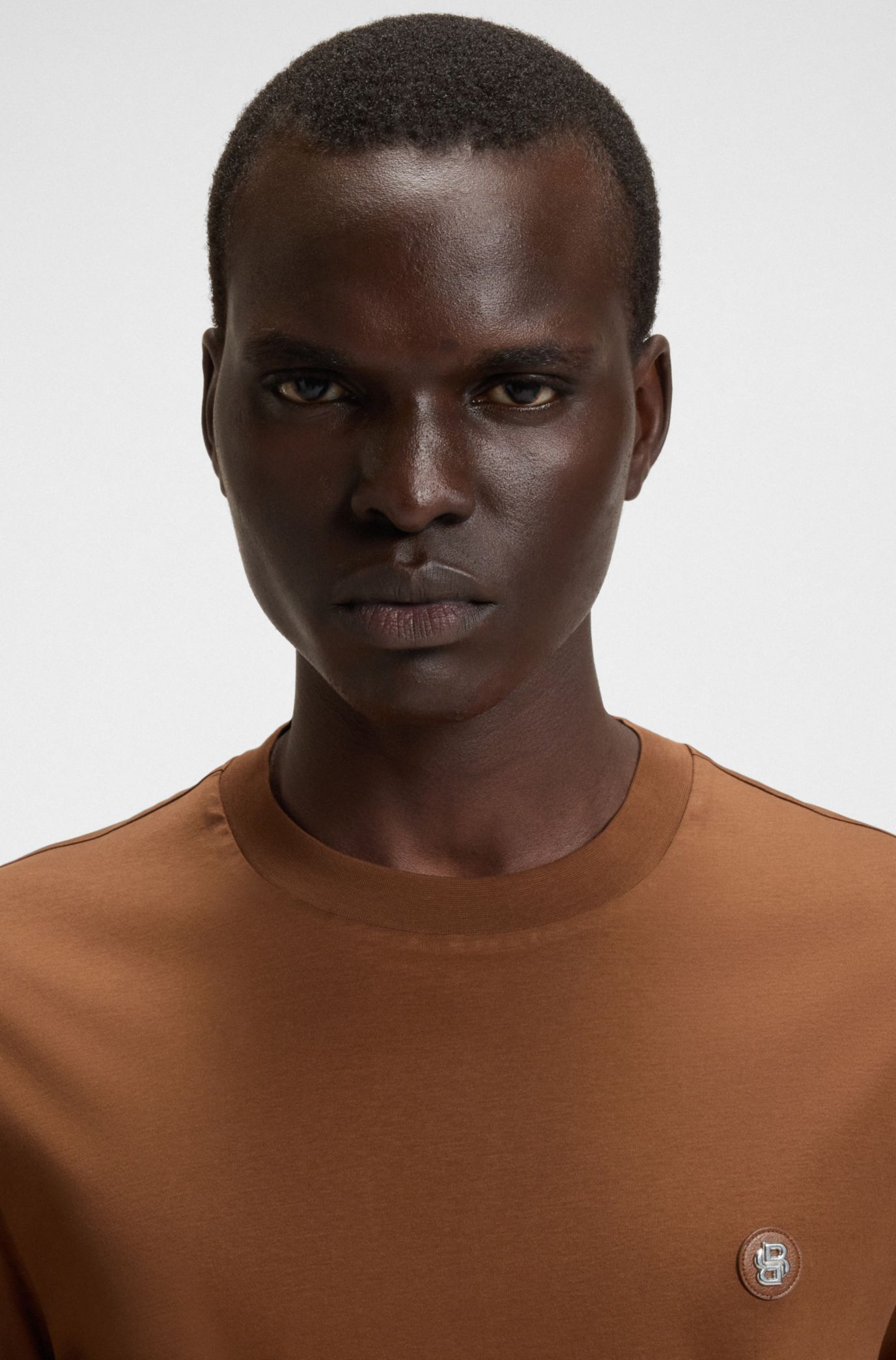 Regular-fit T-shirt in cotton with Double B monogram, Brown