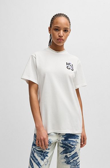 Relaxed-fit T-shirt in cotton with floral logo artwork, White