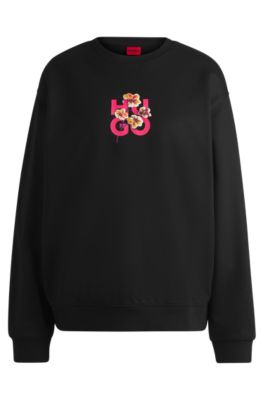 HUGO - Cotton-terry sweatshirt with floral stacked-logo graphic