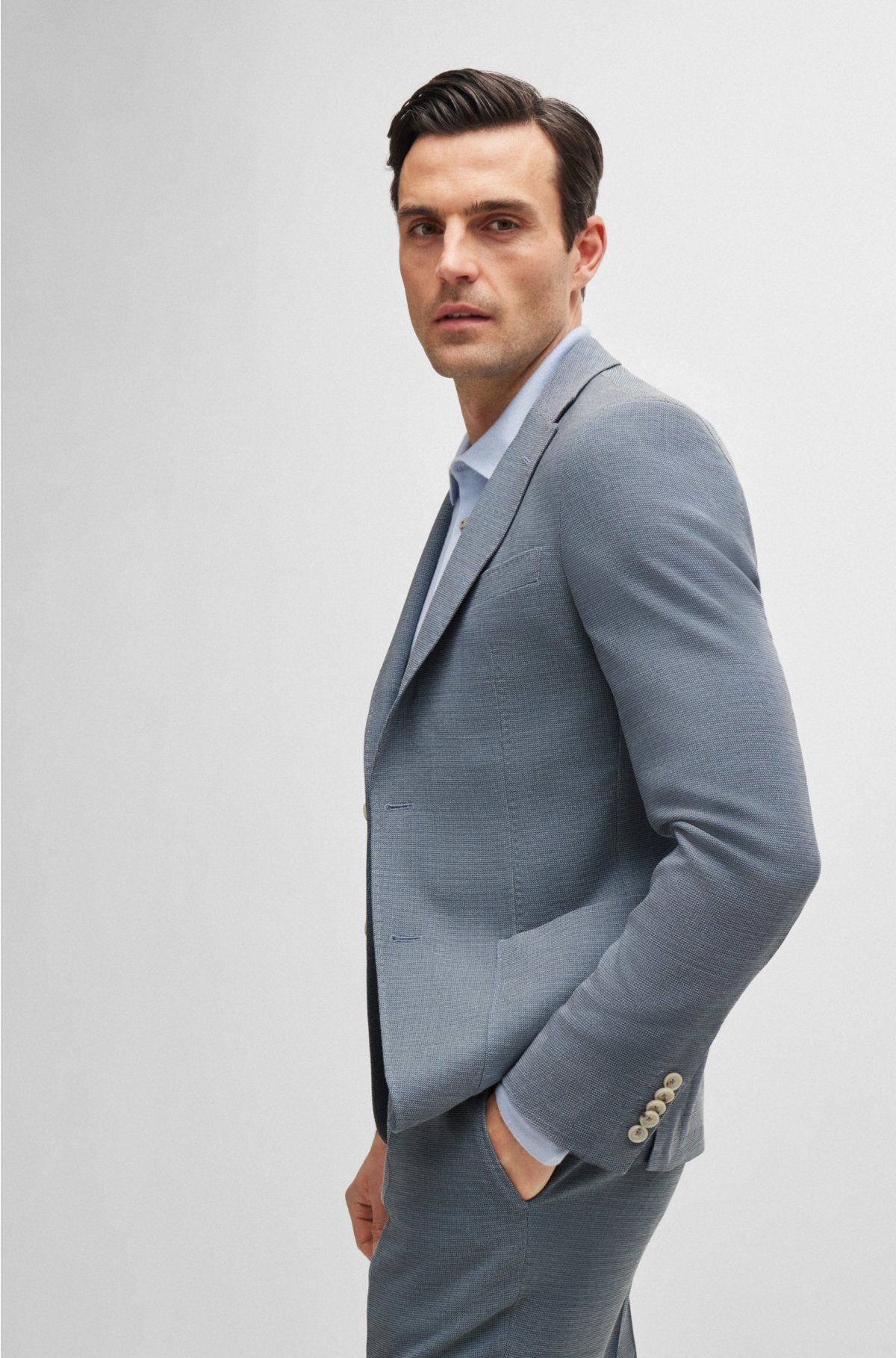 Slim-fit suit in a micro-patterned wool blend, Light Blue