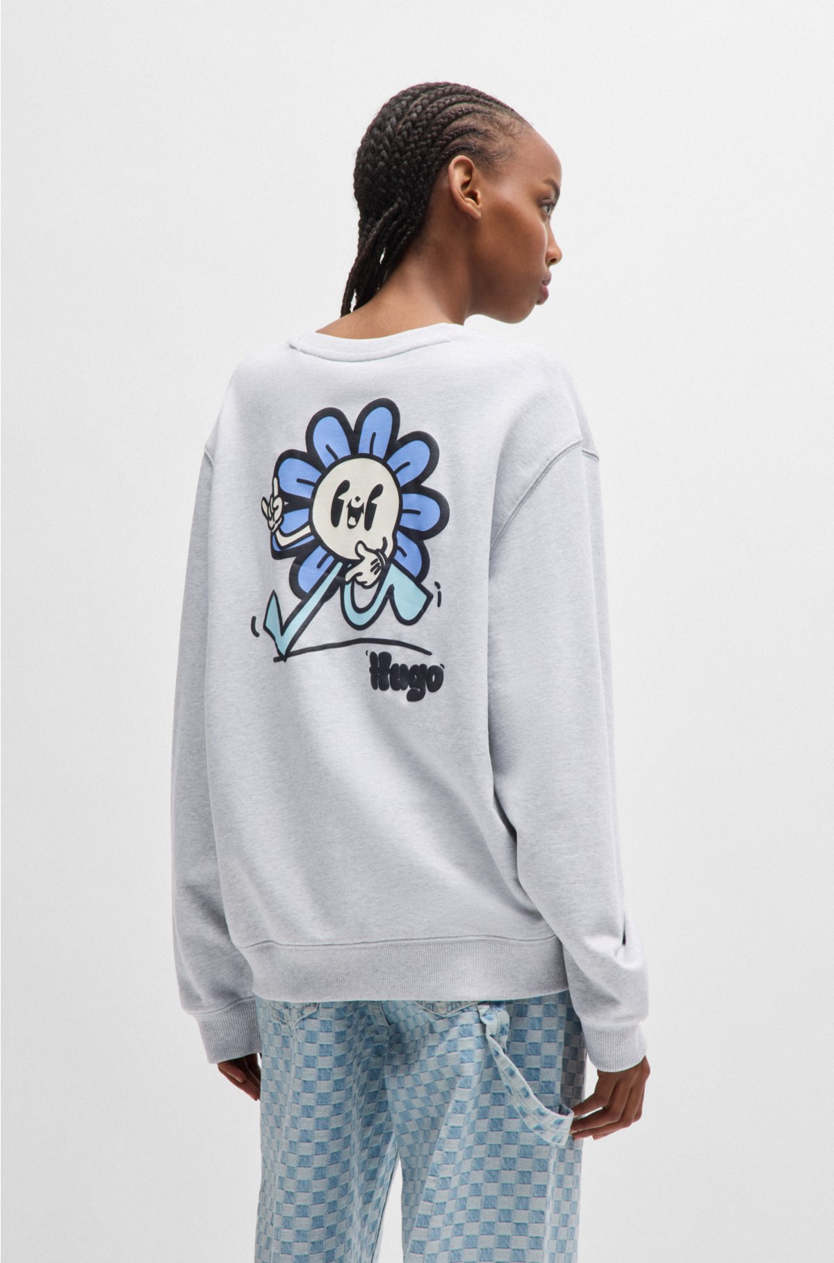 Cotton-terry sweatshirt with seasonal graphic prints, Light Grey