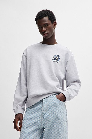Cotton-terry sweatshirt with seasonal graphic prints, Light Grey