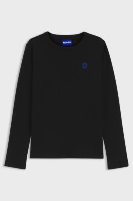 Cotton-jersey top with Happy HUGO logo badge, Black