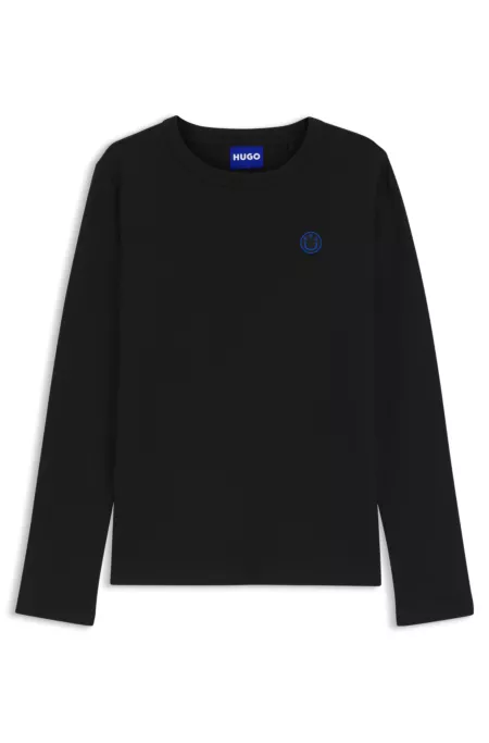 Cotton-jersey top with Happy HUGO logo badge