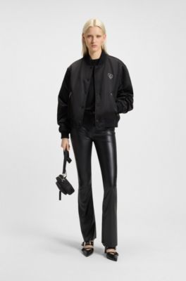 Cotton-jersey top with Happy HUGO logo badge, Black