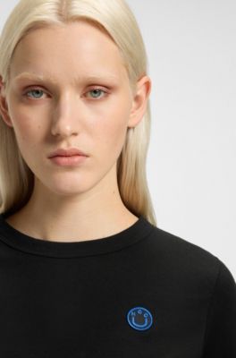 Maglia in jersey di cotone con targhetta con logo Happy HUGO, Nero
