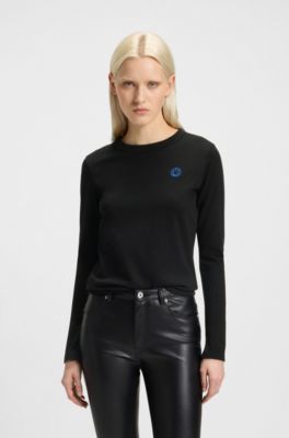 Maglia in jersey di cotone con targhetta con logo Happy HUGO, Nero