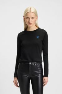 Top aus Baumwoll-Jersey mit Happy HUGO Logo-Aufnäher, Schwarz