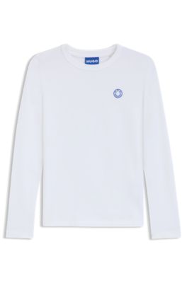 Maglia in jersey di cotone con targhetta con logo Happy HUGO, Bianco