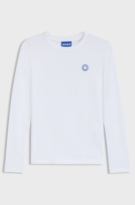 Cotton-jersey top with Happy HUGO logo badge, White
