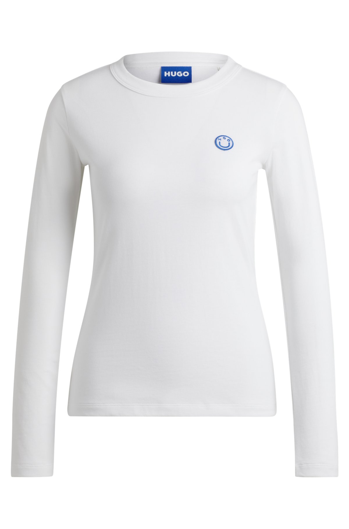 Cotton-jersey top with smiley-face logo badge, White