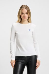 Cotton-jersey top with Happy HUGO logo badge, White