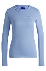 Cotton-jersey top with smiley-face logo badge, Light Blue