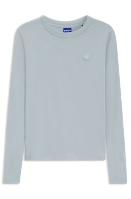 Cotton-jersey top with Happy HUGO logo badge, Light Blue