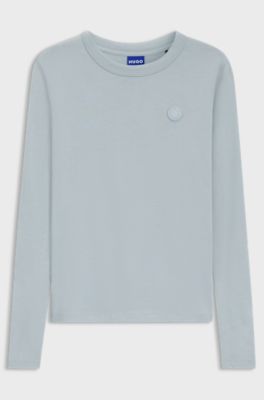 Cotton-jersey top with Happy HUGO logo badge, Light Blue