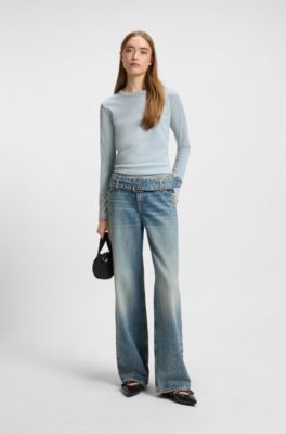 Maglia in jersey di cotone con targhetta con logo Happy HUGO, Celeste