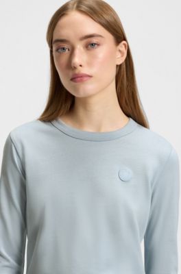 Top aus Baumwoll-Jersey mit Happy HUGO Logo-Aufn&auml;her, Hellblau