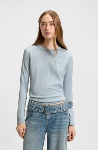 Cotton-jersey top with Happy HUGO logo badge, Light Blue