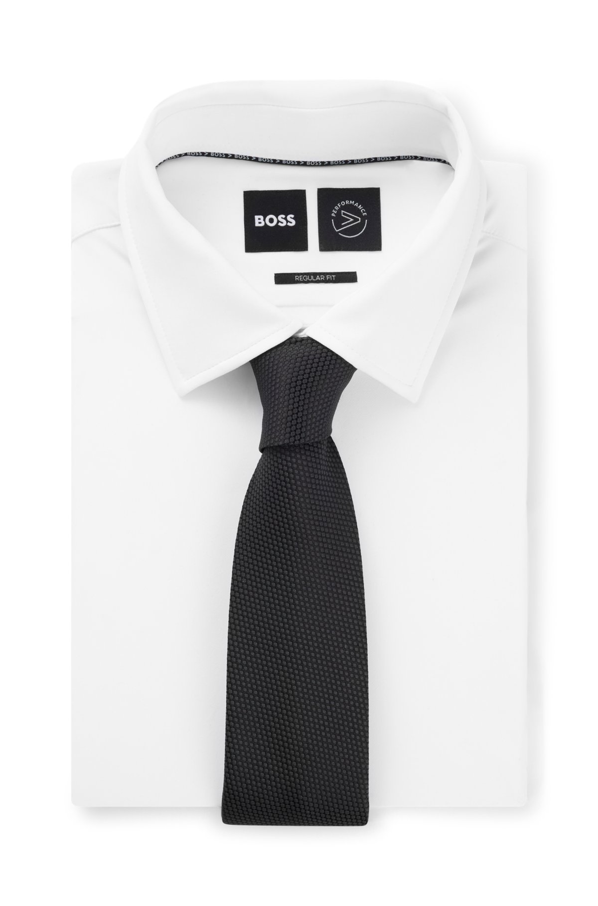 Silk-blend tie with all-over micro pattern, Black