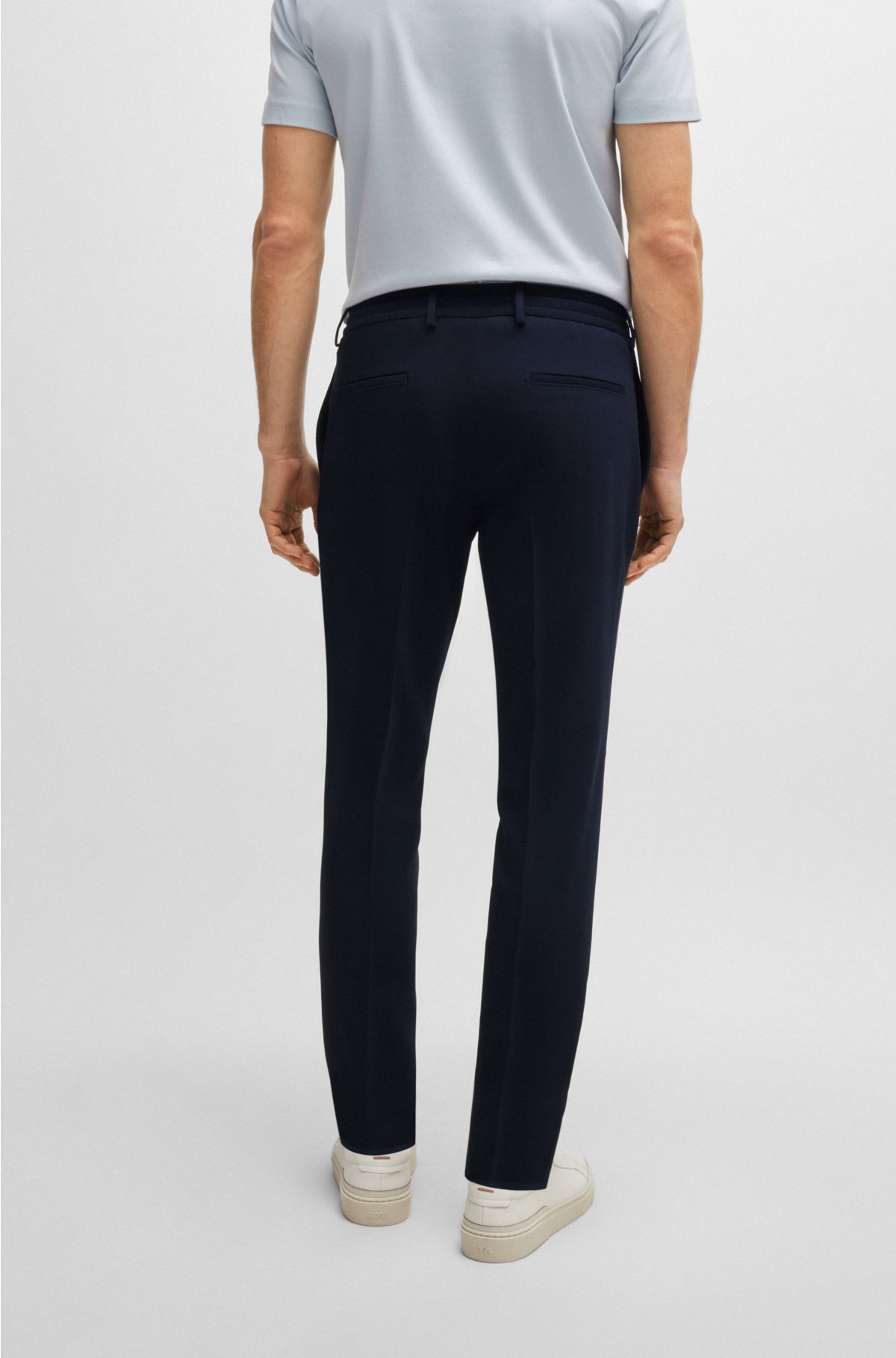 Slim-fit trousers in stretch virgin wool, Dark Blue
