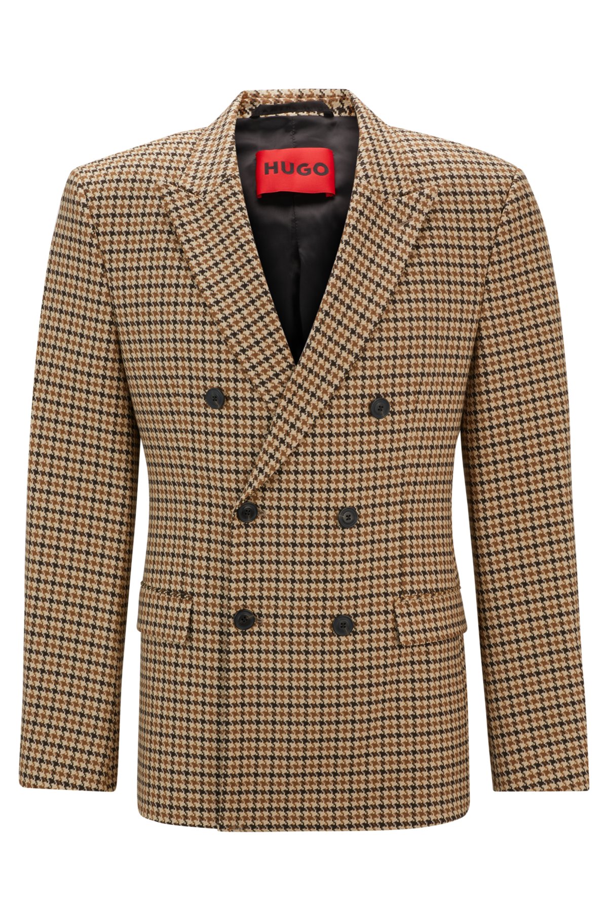 Extra-slim-fit jacket in houndstooth stretch material, Brown