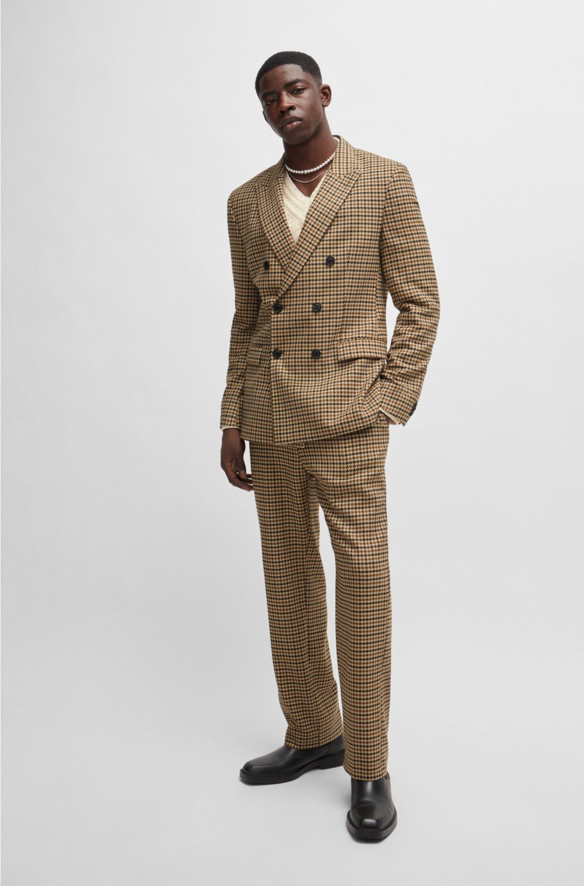 Extra-slim-fit jacket in houndstooth stretch material, Brown