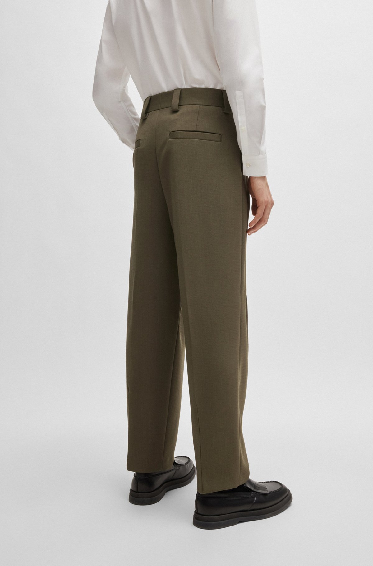 HUGO - Flat-front trousers in structured performance-stretch fabric